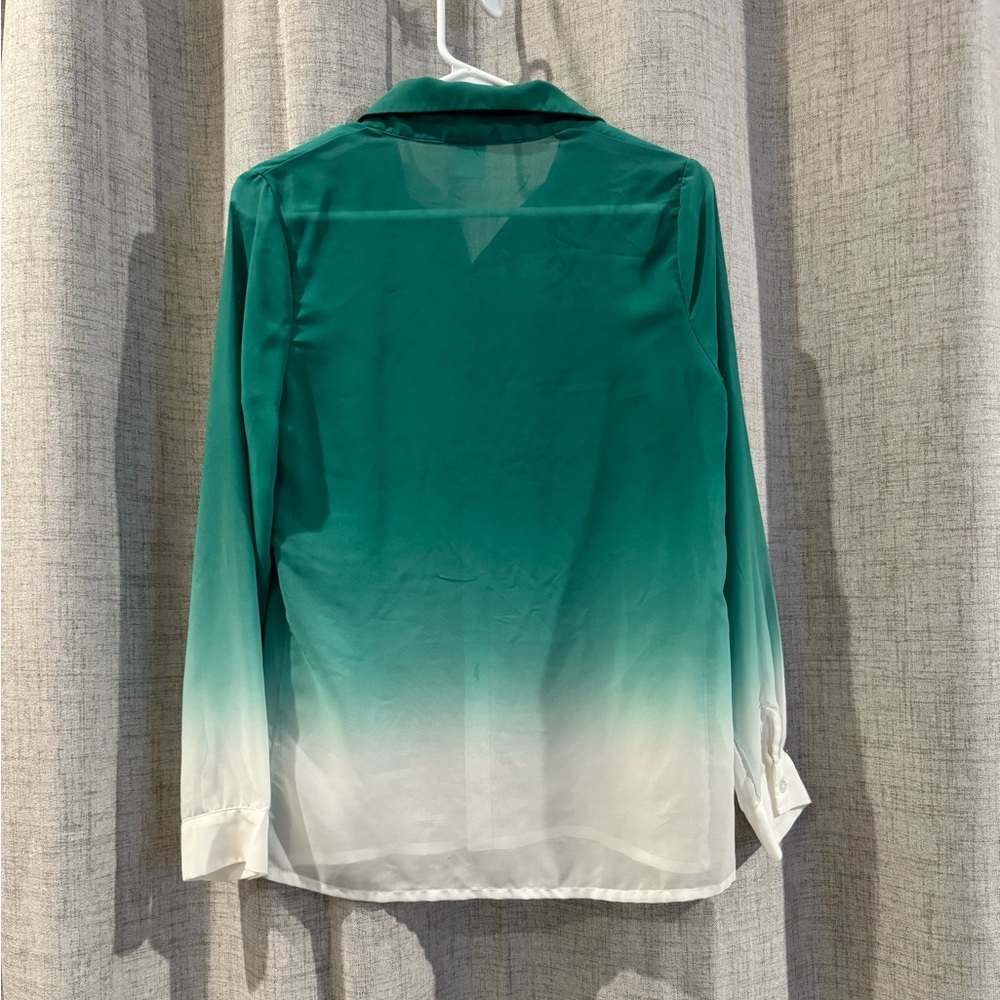 Sheer button down shirt. Green ombré. Size small.